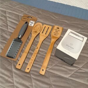 Bamboo Kitchen Utensils, New Grater and New Porter Thermal Drink Glass